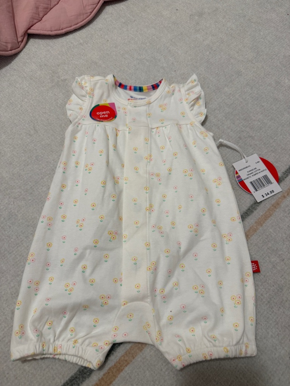 Magnetic Me Cream Floral Sleep Sack Romper with Flutter Sleeves